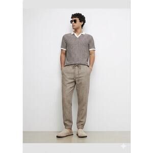 GAP Linen Blend Jogger Pants Mens M Beige Drawstring Casual Relaxed Minimalist